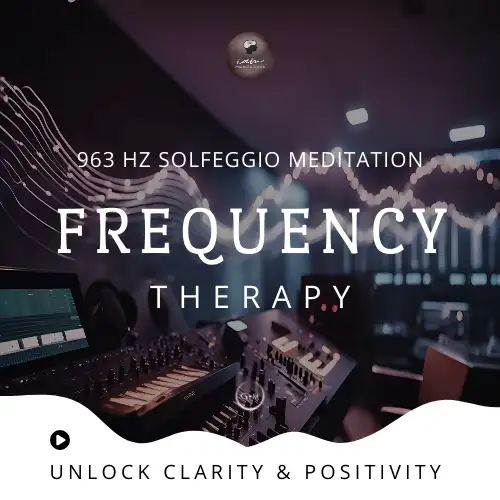 963Hz Solfeggio Frequency Meditation Music: An image representing the powerful healing vibrations of the 963Hz frequency. The background features a professional recording studio, symbolizing modern sound healing techniques. The soft glow suggests a meditative ambiance, inviting listeners to immerse themselves in this transformative sound journey.